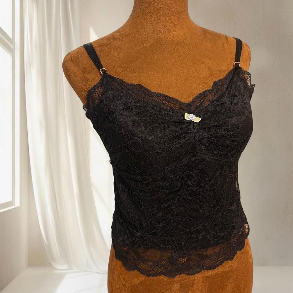 Free People Whimsigoth Fairy Grunge Black Lace Cami Tank Top